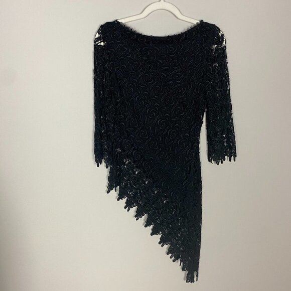 Nicole Bakti Assymetrical Lace Black 3/4 Sleeve Shirt Womens XS - Picture 6 of 10